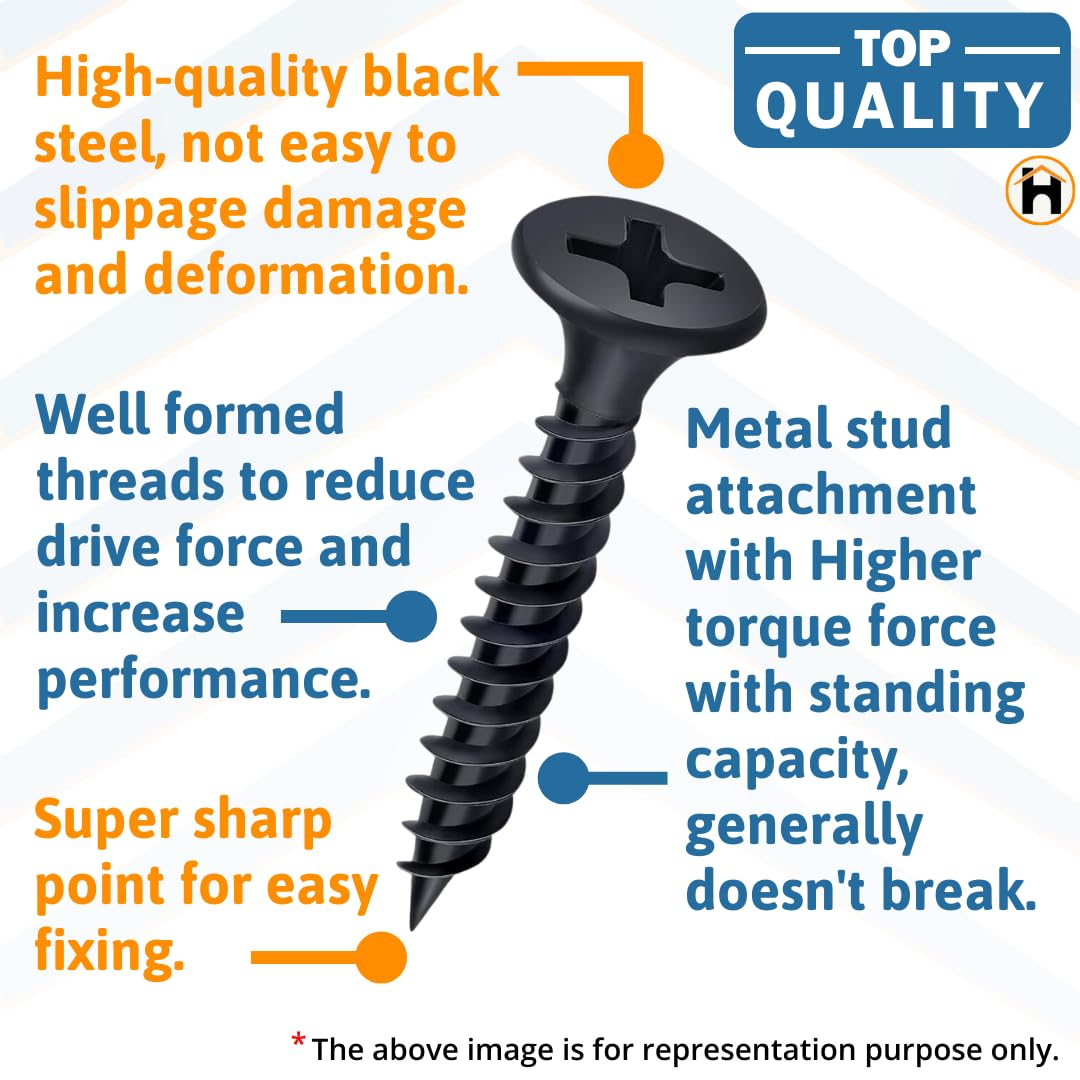 Homdum Assorted Black Dry Wall Screws 6 Sizes (13 mm to 50 mm) + Ph Bit 1 nos, (Pack of 451 Pieces) - Image 5 thumbnail