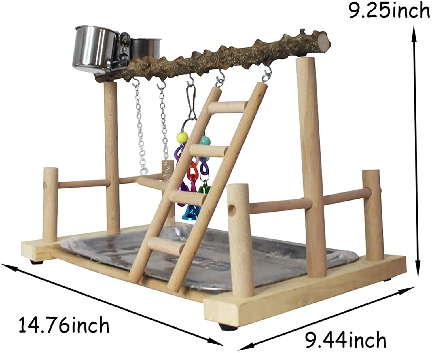 PINVNBY Bird Playground Birdcage Playstand Pet Bird Perch Platform Stand Parrot Play Gym Parakeet Cage Decor Budgie Perch Stand with Feeder Seed Cups Ladder Chew Toys for Small Animals Parrot Parakeet - image 4