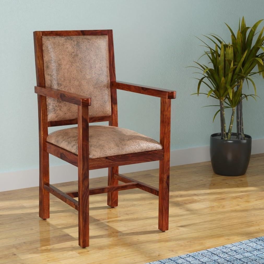 WOODLAB Furniture Sheesham Wood Armchairs Wooden Dining Chairs for Living Room Dining Chiar Home (Teak Finish)-picture-12