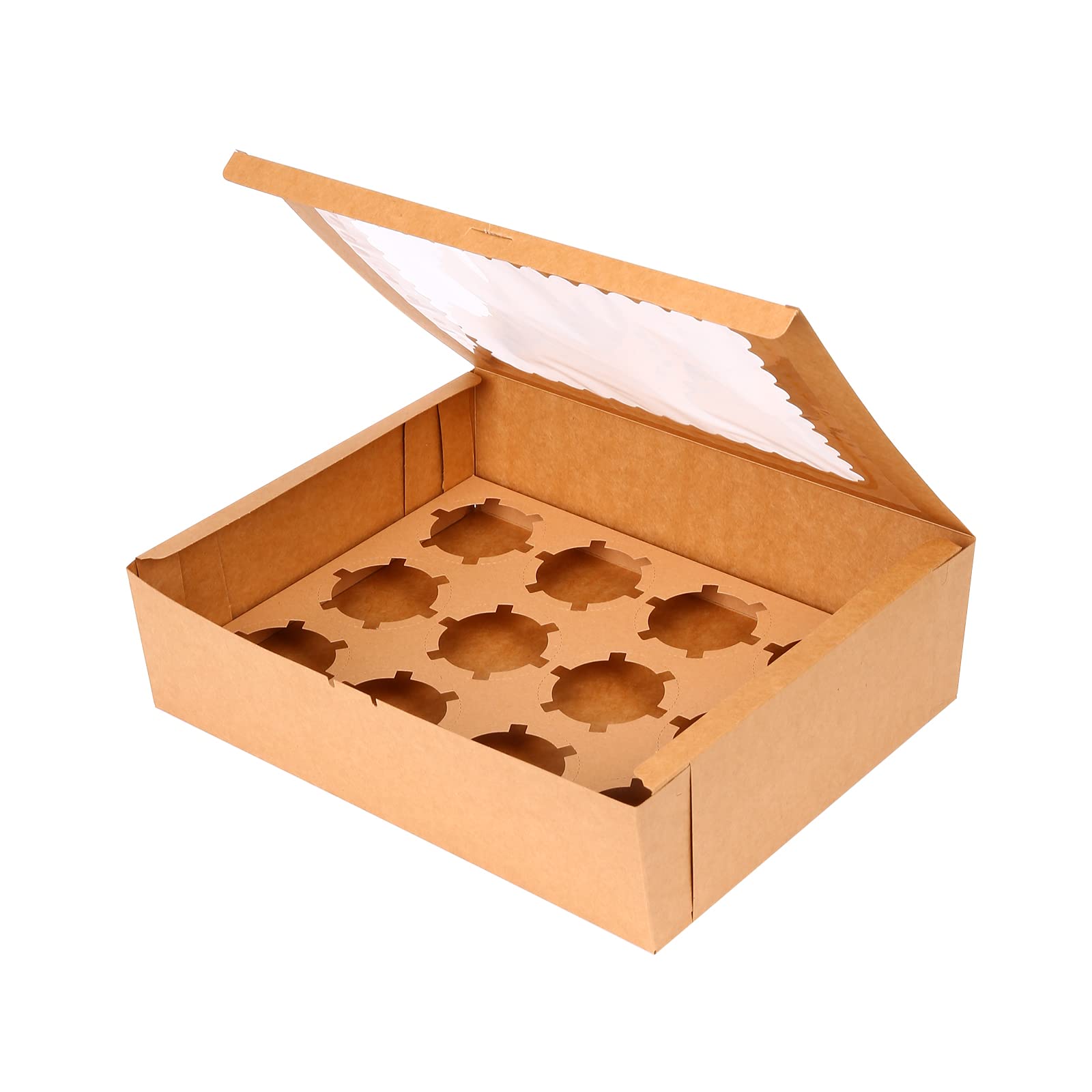 REDDOTGIFT® 12-Pack 12 Cavities Cupcake Box with Inserts Cupcake Containers Bakery Cake Carriers (Kraft)