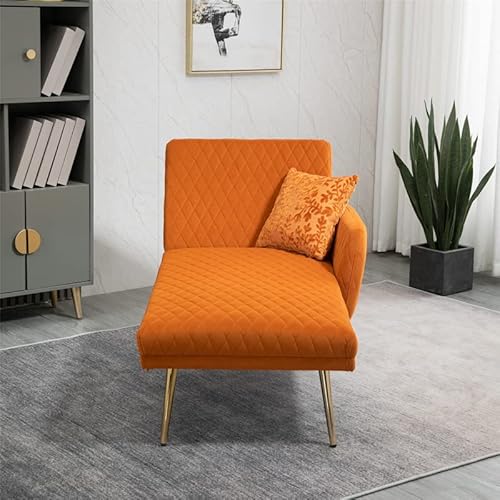 Yone Jx Je Accent Sofa,Mid Century Modern Velvet Fabric Couch,Convertible Futon Sofa Bed,Recliner Couch Loveseat Sofa With Gold Metal Feet, Orange #TOP5