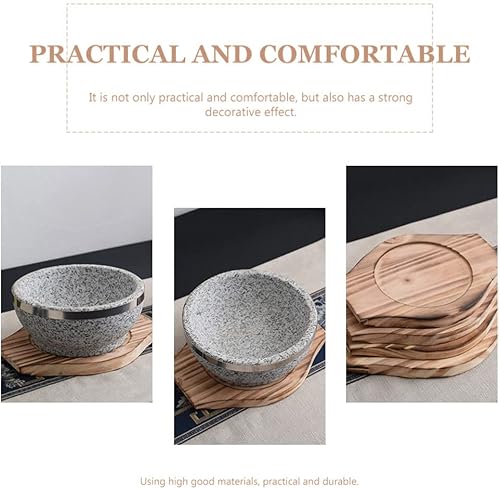 Miniatura 4 de 2pcs Dolsot Coreano Piedra Tazón Base de Madera Bibimbap Bowl Madera Mat Hot Pot Trivet Underliner Cacerola Pot Bandeja Posavasos para el Hogar