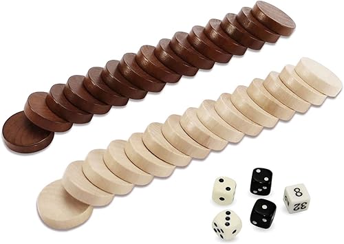 Miniatura 6 de ASNEY Juego de piezas de backgammon de madera, piezas de madera maciza, juego de mesa de juego de mesa y 5 dados, incluye bolsa de almacenamiento