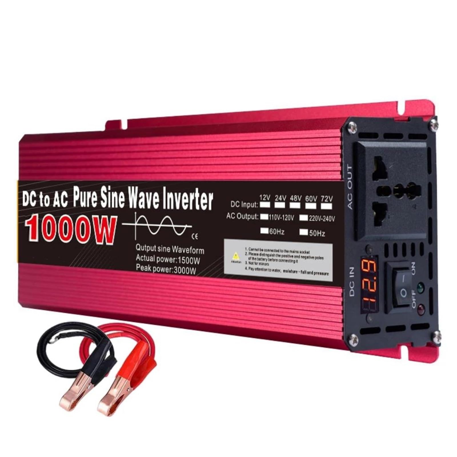 Inverter di Potenza Inverter 12v 220v 110v Onda Sinusoidale Pura 1000W CC A CA Trasformatore Portatile Convertitore Multi-funzione Presa Auto Inverter Solare