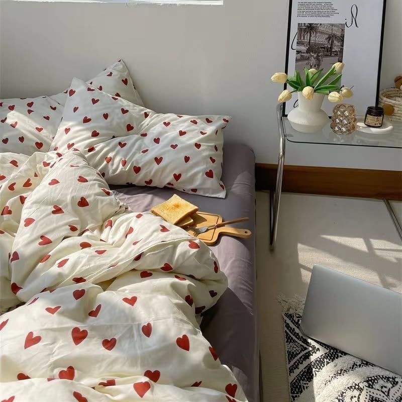Housse de couette anti-glisse à fermeture éclair 240x220 motifs cœurs pour un lit fille impeccable