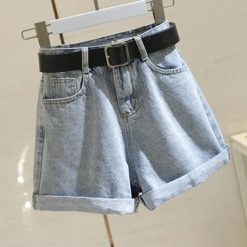 Pantalones cortos de mezclilla casuales de cintura alta para mujer, estilo coreano, gris oscuro, L