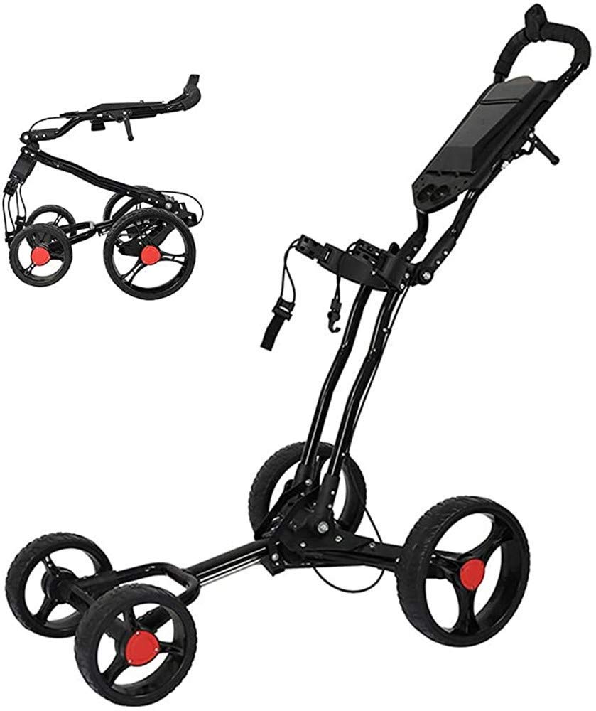 zaizai Faltbarer Golfwagen Mit 4 Rädern, Zusammenklappbarer Push-Bag-Wagen, Golf-Zugwagen Mit Regenschirmhalter Und Handbremse