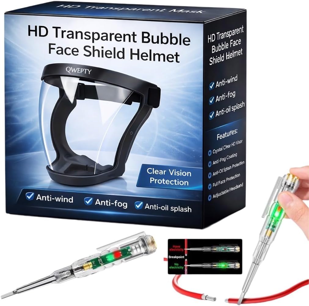 2026 Bubble Face Shield helmet Visor Industrial Safety Coverage Full Face Shield Mask Protector Multipurpose Eye UV-Protective Clear Visibility for men women (Protective Face Cover + Voltage Tester)