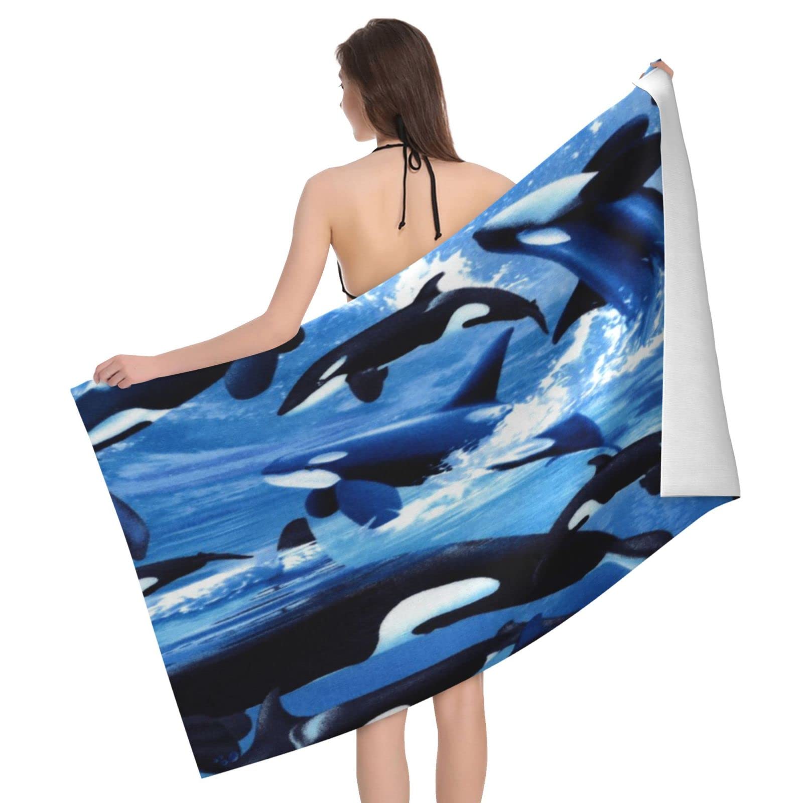 Lawenp Ocean Sea Animals Whales Beach Towel, Lightweight Sand Free Quick Dry Microfiber Absorbent Bath Towel for Kids, Adults, Swimming, Bath, Yoga, Pool, Travel, Camping 32"X52"