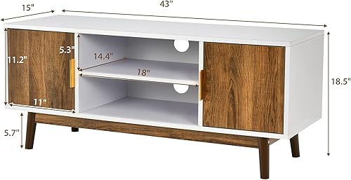 Miniatura 5 de Tangkula Soporte de TV de 2 puertas para televisores de hasta 50 pulgadas, centro de entretenimiento con 2 armarios y estantes abiertos, mesa