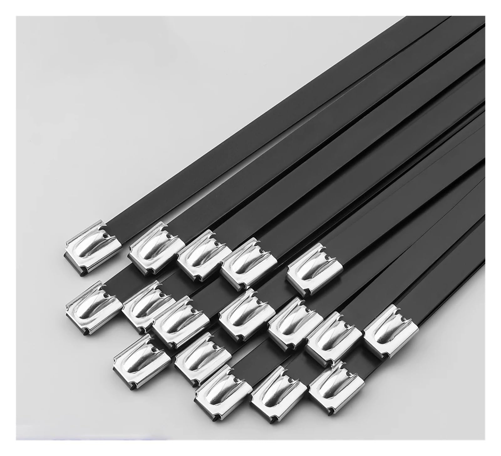 Fascette fermacavi in ​​metallo con rivestimento nero da 50 pezzi 7,9 mm, fascette metalliche di scarico multifunzionali in acciaio inossidabile(7.9x1000mm)