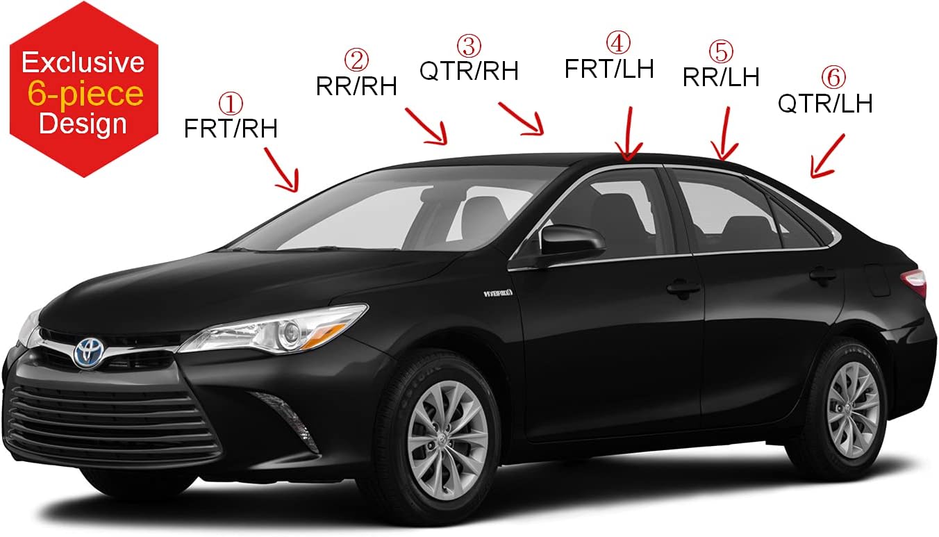 AUTOCLOVER Tape-On Rain Guards Window Visors 6 Pcs Set for Toyota Camry 2015 2016 2017 / Window Deflectors, Out-Channel Vent Shades (Smoked)