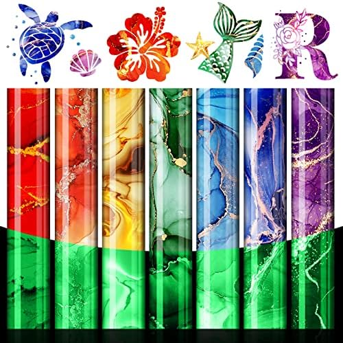 Heflashor Glow in Dark Permanent Vinyl Adhesive Crafts, Assorted Dark Marble Pattern Vinyl Self Stickers, 12x10 Inch Luminous Discoloration Color Change Vinyl DIY Cups, Car Decals Scrapbook Supplies