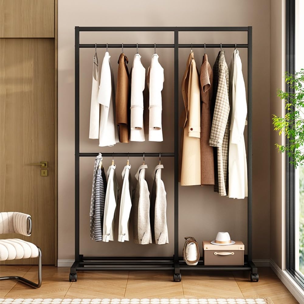 GLigeT Garderobenständer Schlafzimmer Stand Kleiderbügel Haushalt Lagerung Rack Eisen Doppel-Schicht Garderobe Nacht Kleidung Rack Jackenständer(Weiß)