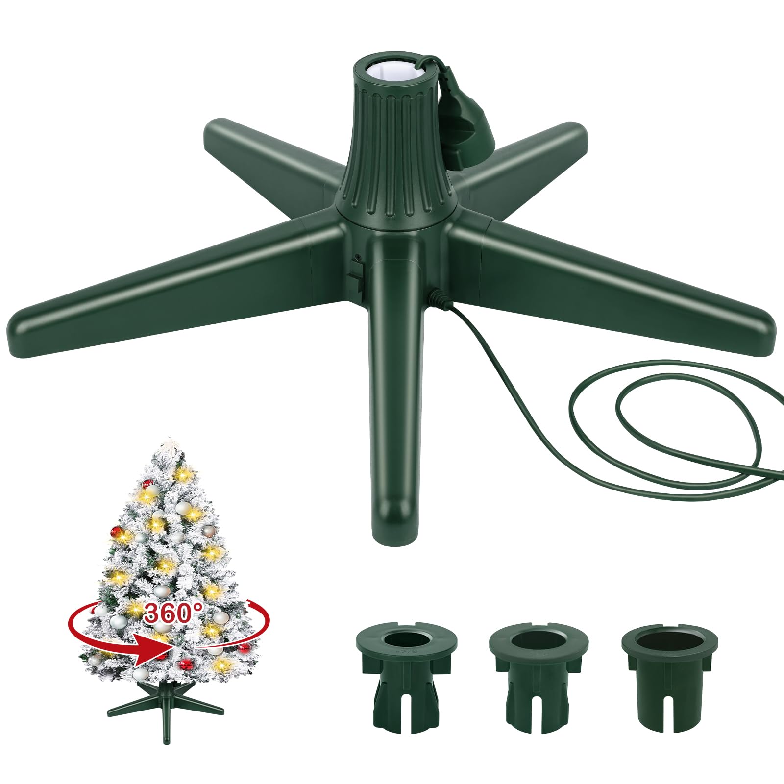 Vexalify Christmas Tree Stand, 360 ° Rotating Christmas Tree Stand with 3 Trunk Diameter Adapters, Sturdy Base, Supports Artificial Trees up to 7.8 Feet, for Artificial Christmas Trees