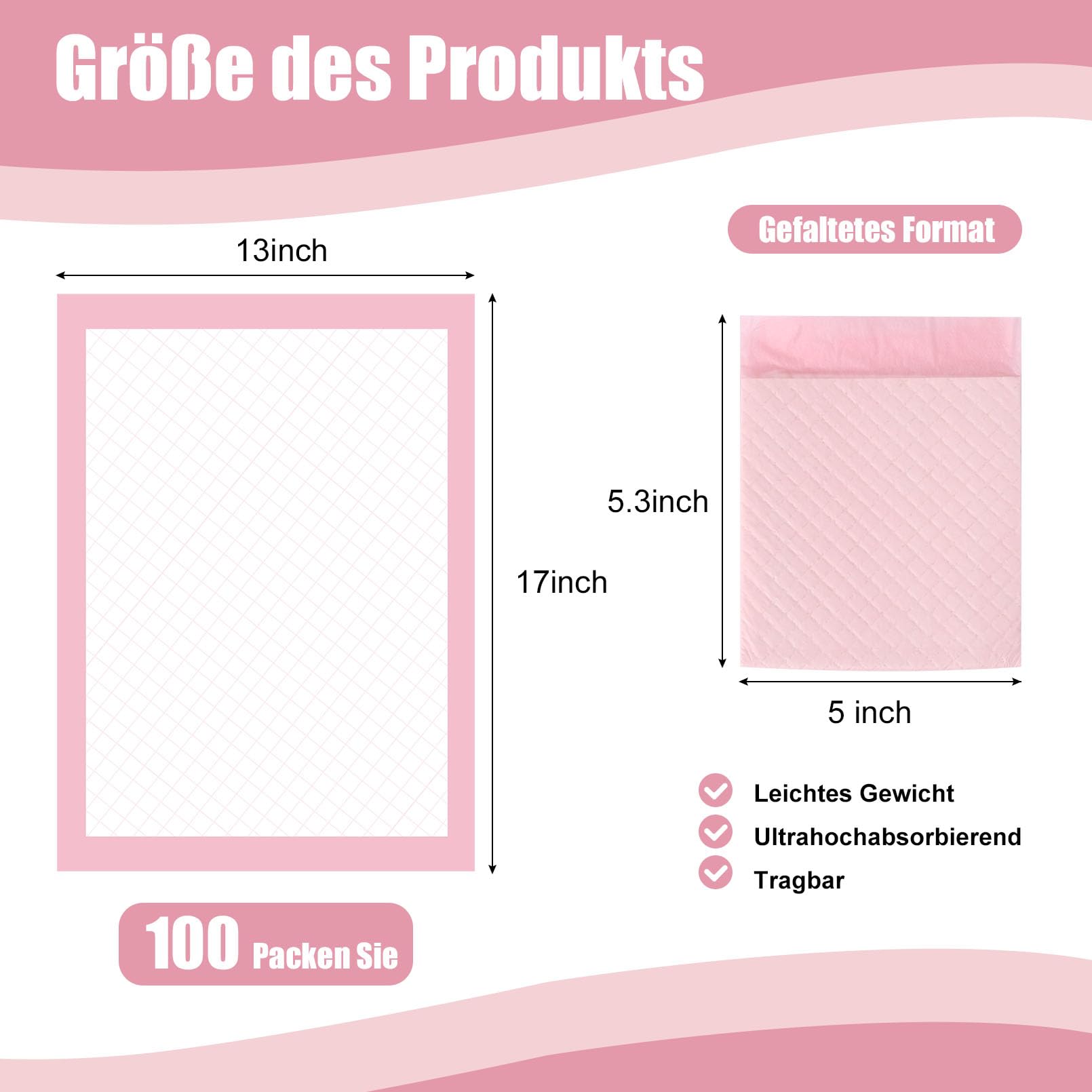 100 Stück Betteinlagen Inkontinenz Einweg, 33 x 43 cm Wickelunterlage Einweg, Weich, Saugfähig und Wasserdicht, Inkontinenzunterlage für Betten, Erwachsene, Senioren oder Kinder