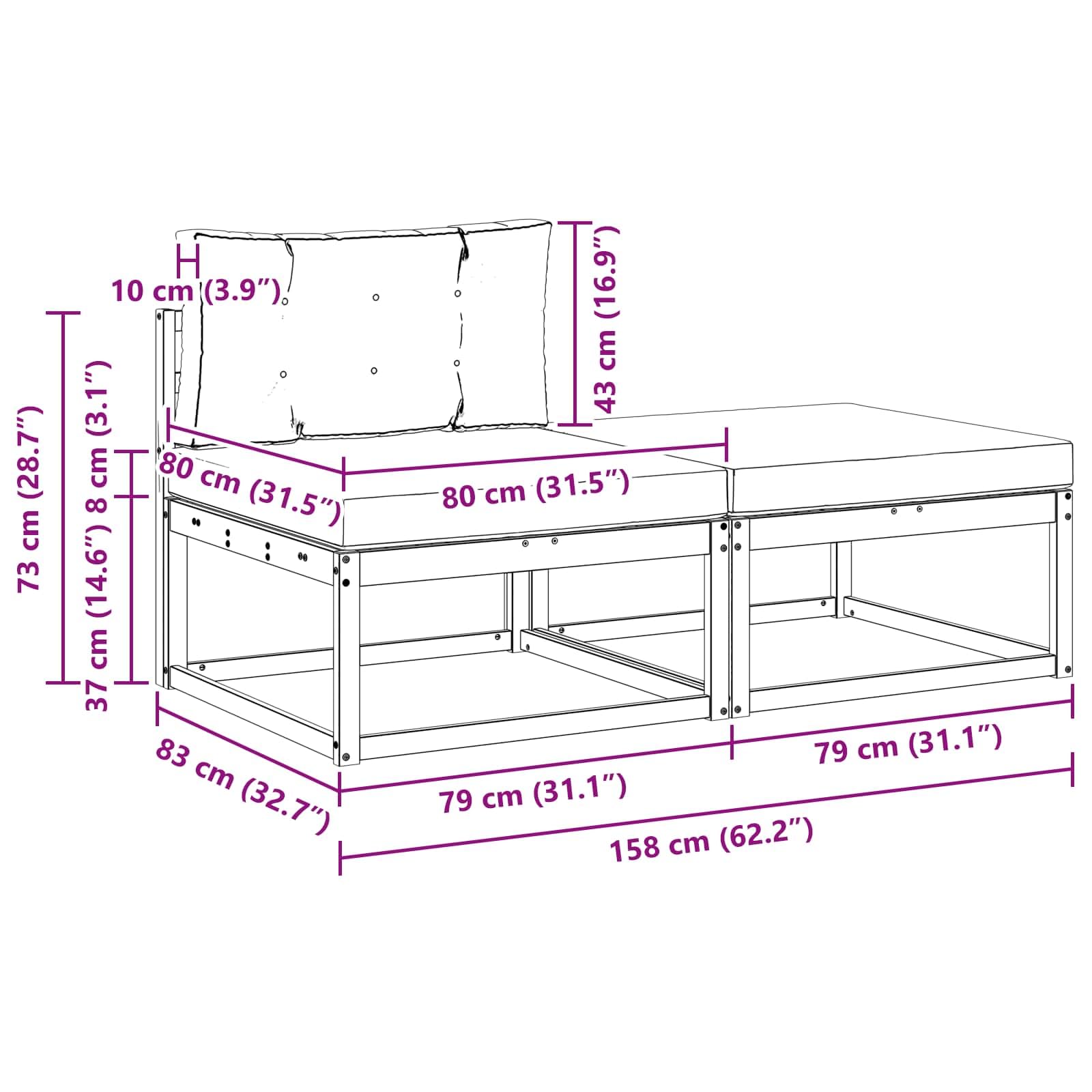 Set di 2 divani componibili con cuscini, set di mobili da giardino, per esterni, resistente alle intemperie, per giardino, terrazza, balcone, centro + poggiapiedi