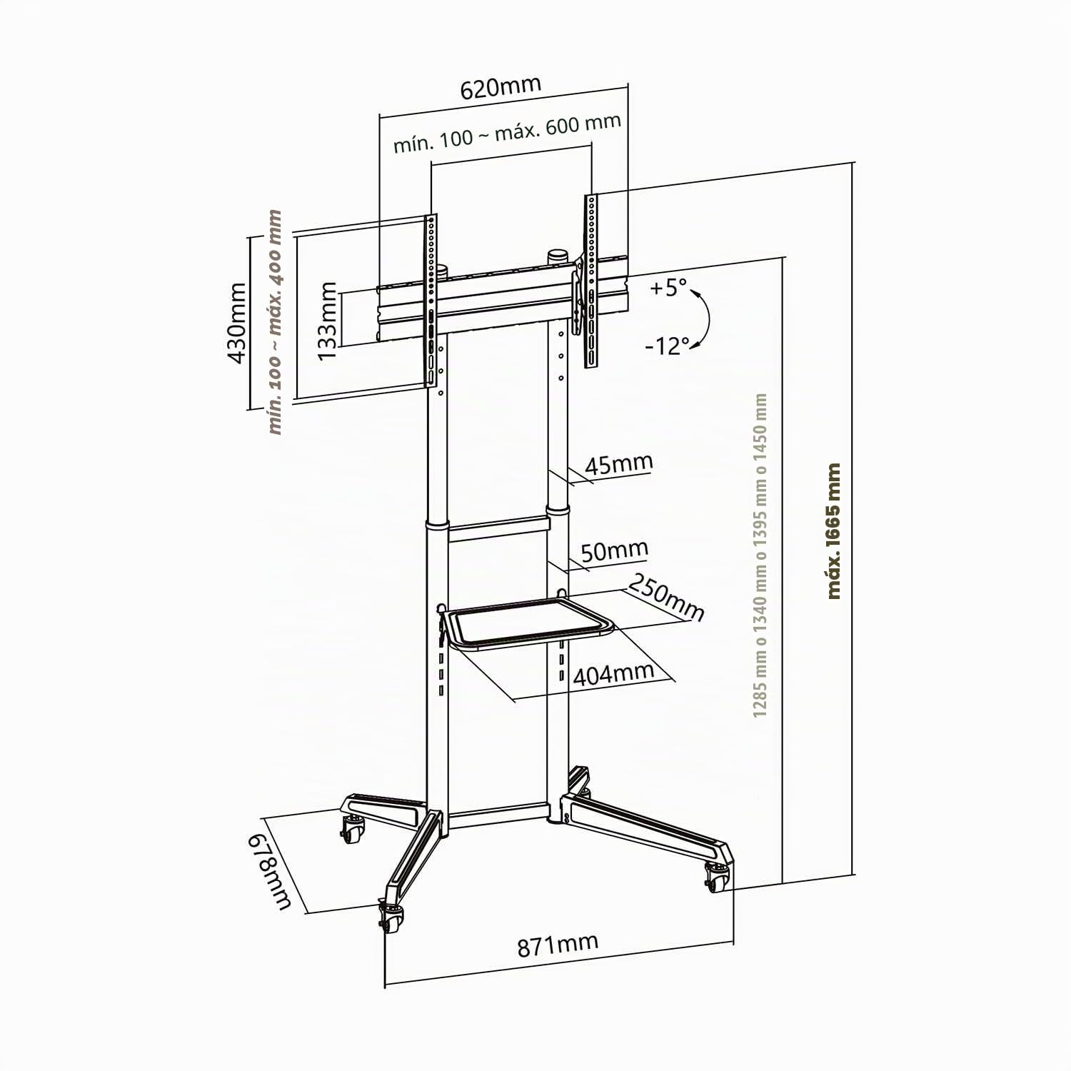AISENS - FT70TE-211 - Soporte De Suelo Eco con Rueda, Bandeja para DVD para Monitor/TV 50Kg De 37-70, Negro