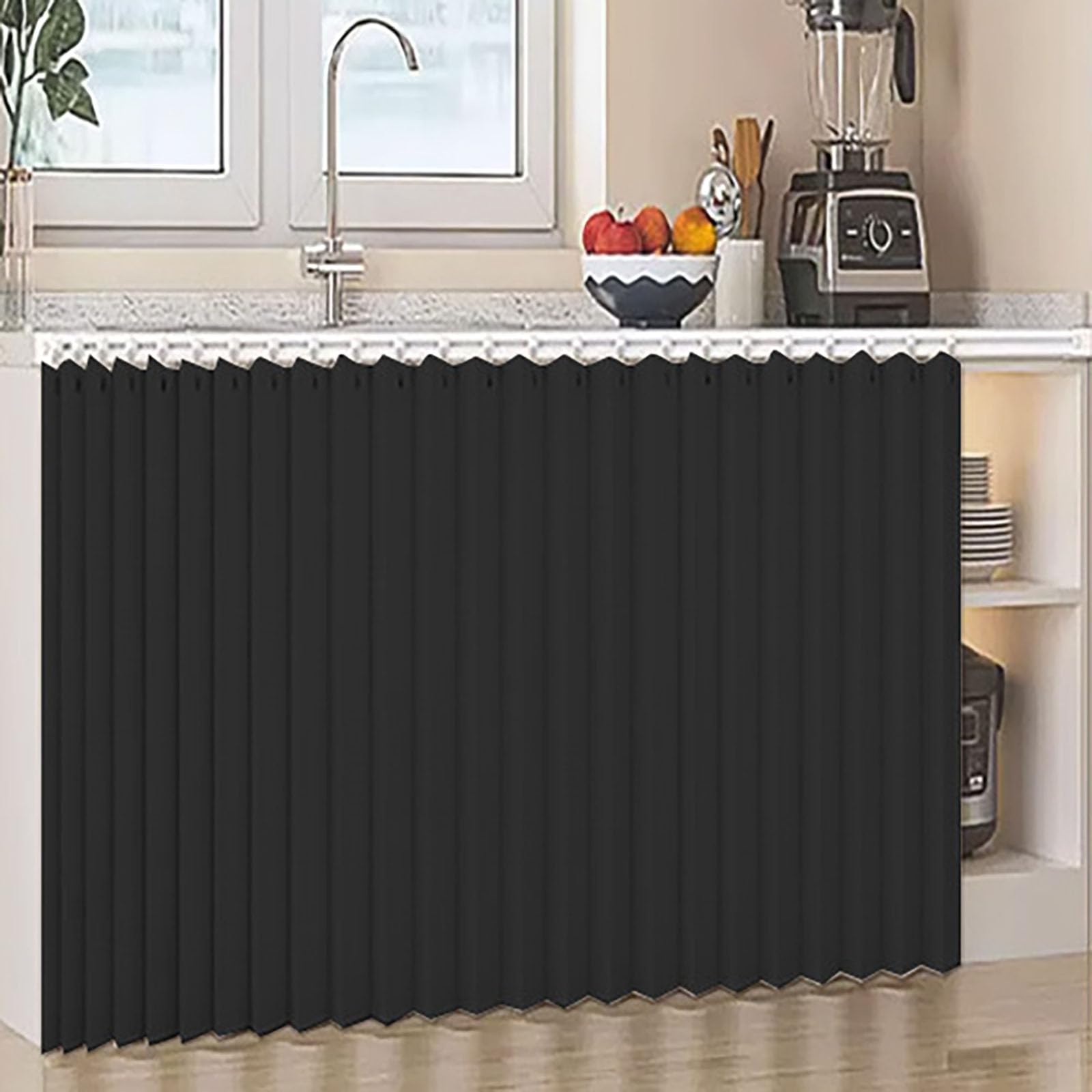 Générique Rideaux Anti-Poussière pour Étagères Ouvertes Rideau de Placard en Lin Imperméable Rideau D'Étagère avec Rail Coulissant pour Portes Coulissantes - Auto-Adhésif,Noir,W80cm/H80cm