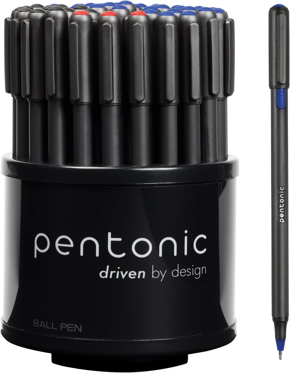 linc Pentonic Ballpoint Pens In Pen Organizer, Bulk 50 Count, Assorted Colored Ink (Red, Black, Blue), 1.0 mm Medium Point, Smooth Writing (PEN12086)