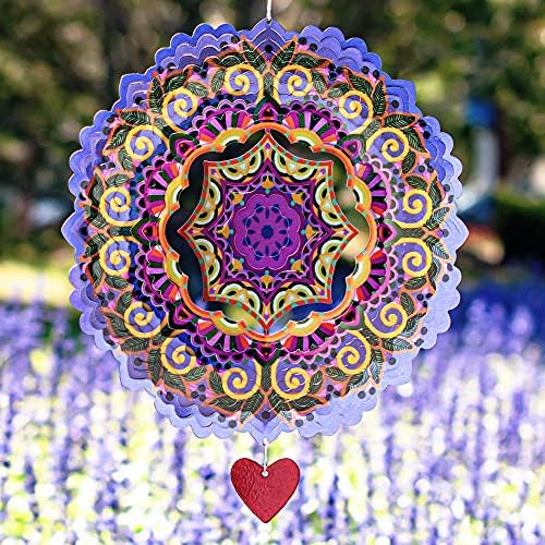 Wind Spinner 12 inches  3D Stainless Steel  Laser Cut Metal Art Geometric Pattern - Hanging Wind Spinner, Kinetic Yard Art Decorations - Indoor/Outdoor Decor (Purplerain)