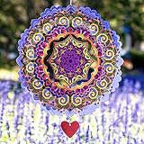 12" Wind Spinner Mandala Purplerain – 3D Stainless Steel Laser Cut Metal Geometric Pattern Wind Scul