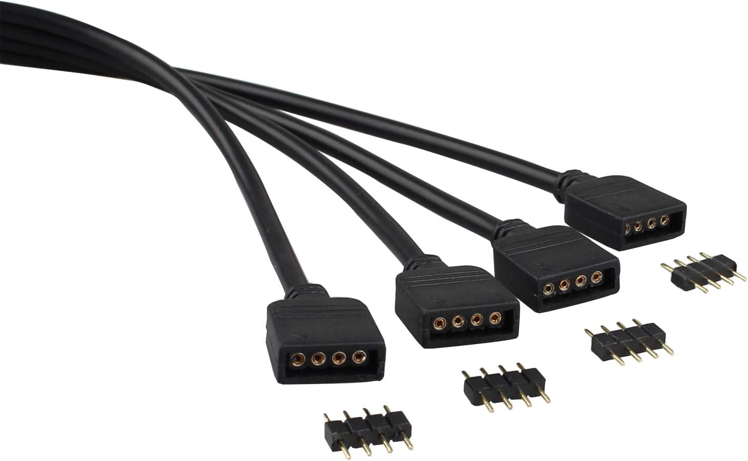 2PCS 4 Pin LED 4 Way Splitter Flex Cable LED Strip Connector 1 to 4 Ports Female Extension Y Splitter Cable with 8PCS 4pin Male Connector for RGB 5050 3528 2835 LED Light Strip 30cm/12in