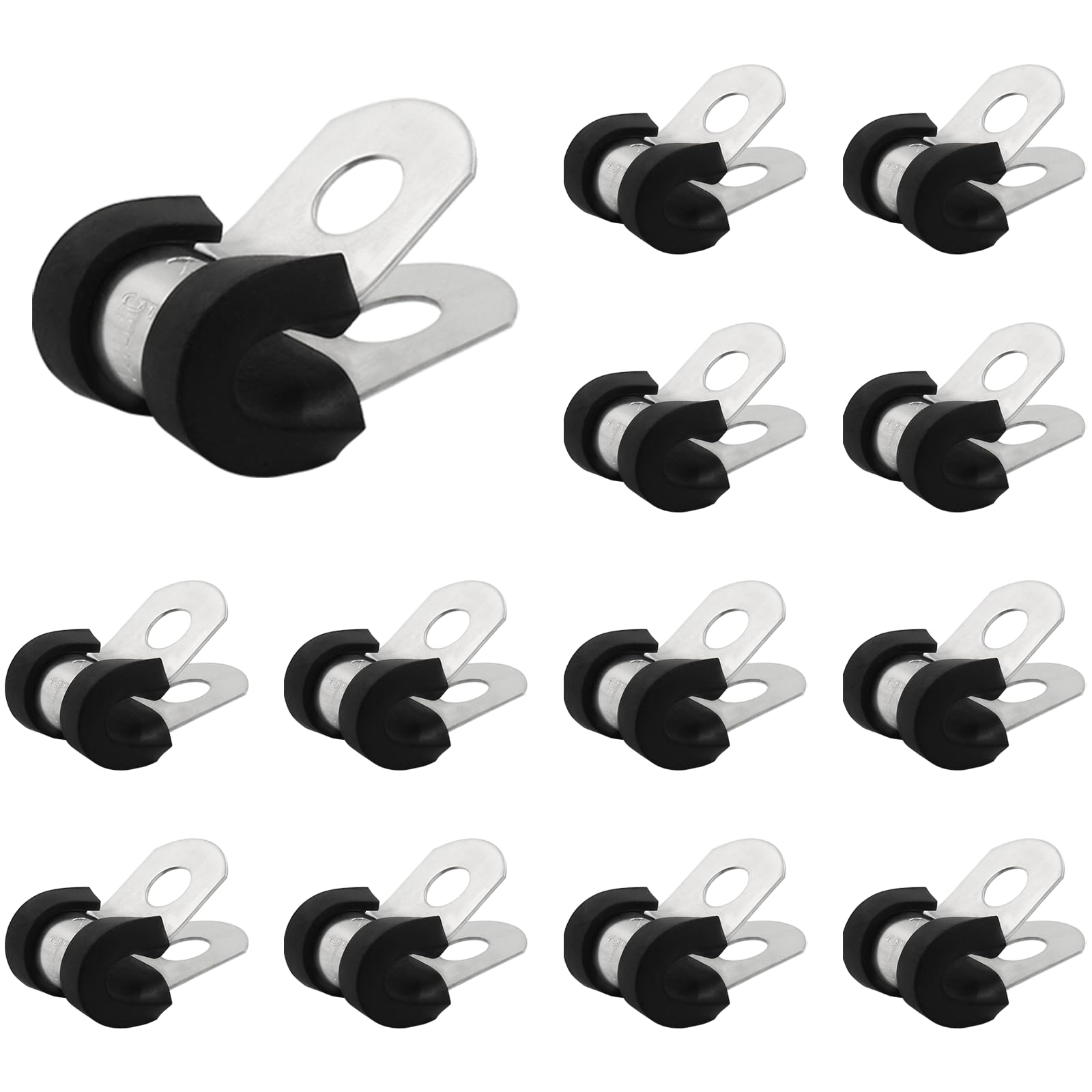 Hitefu 25PCS Stainless Steel Cable Clamps, 3/16 Inch Metal Pipe Wire Clamps, Rubber Cushioned Insulated Clamp for Pipe, Tube, Conduit, Wire Cord Installation