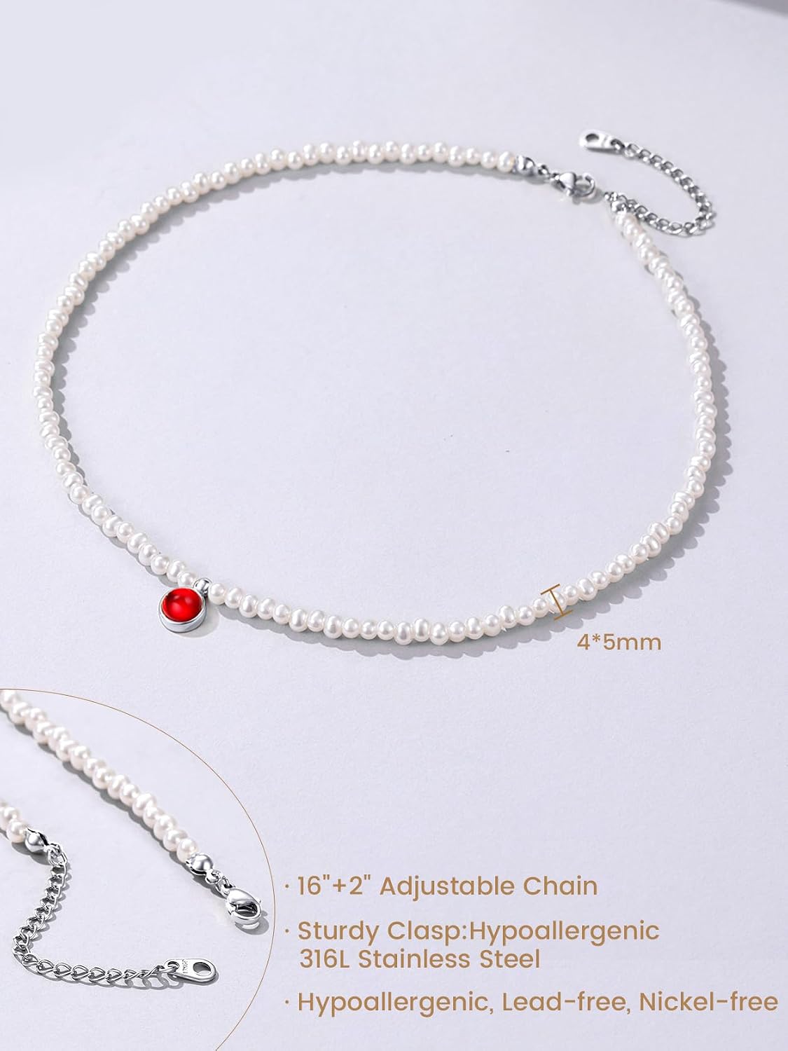 KeyStyle Baroque Pearl Necklace for Women, Birthstone Choker 4/5 MM Dainty Imitation Pearl Necklaces Wedding Pearl Chokers Delicate Jewelry for Women Simple Bridesmaid Jewelry Gifts