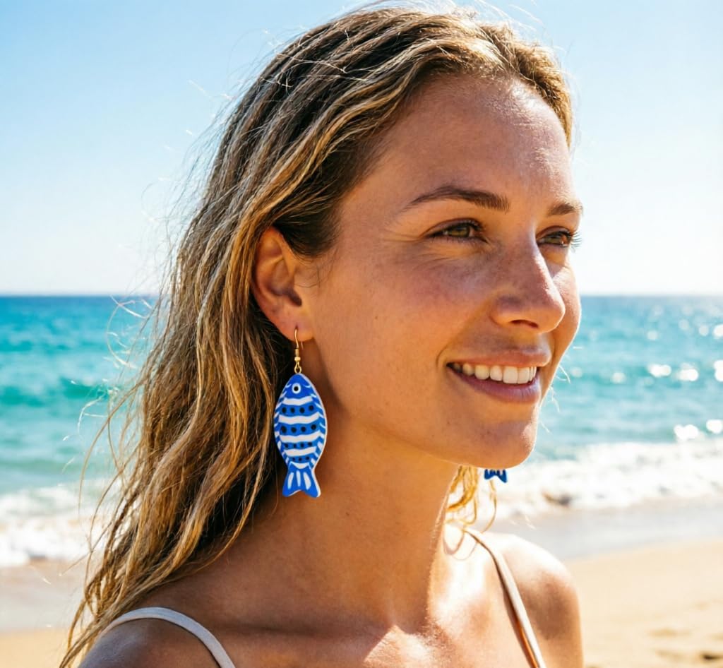 Fish Dangle Earrings for Women Boho Red Blue Fish Drop Earrings Summer Beach Vacation Dangling Jewelry 2026 Tropical Beach Vacation Outfit image 2