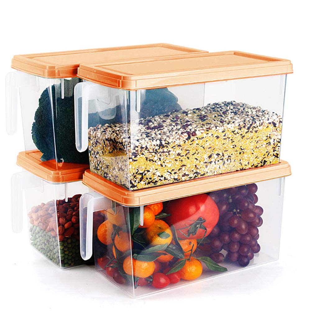 MineDecor Plastic Storage Containers Square Food Storage Organizer Stackable Refrigerator Organizer Handle Kitchen Containers with Lids for Fruits Vegetables Meat Egg (orange)