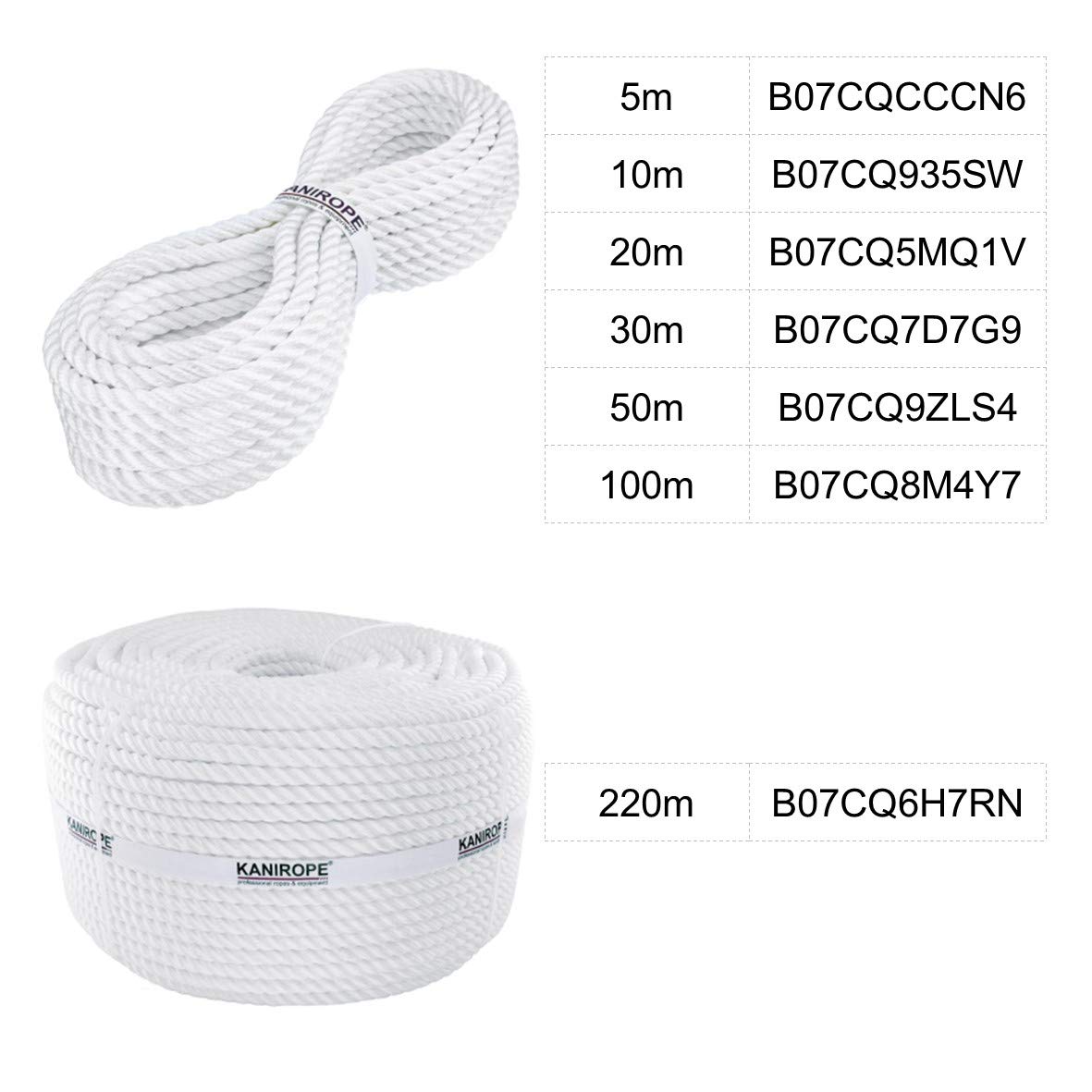 Kanirope Cuerda de poliamida trenzado (10 mm de diámetro, 220 m, 3 hilos)