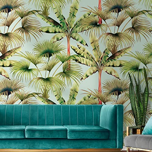Livingwalls Travel Styles - Carta Da Parati Tropicale In Tessuto Non Tessuto, Colore Blu E Verde, Per Diversi Ambienti, 1,59 M X 2,80 M