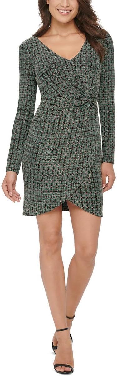 Guess Women's Faux Wrap Metallic Long Sleeve Dress