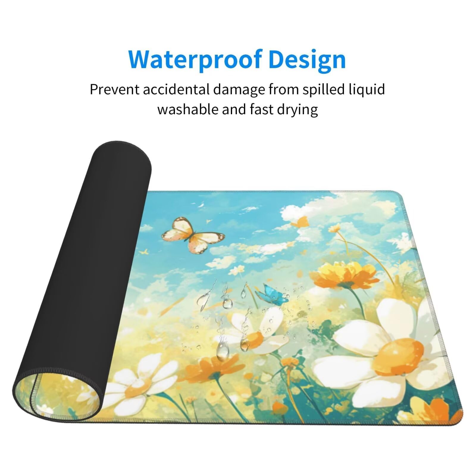 Gaming Mauspad XXL 1200x600x3mm Mousepad Verlängertes Groß Mauspad Schreibtischauflage, Genähte Kanten rutschfeste Gummibasis, Verbessert Präzision Geschwindigkeit Weißer Blumenschmetterling L-2684