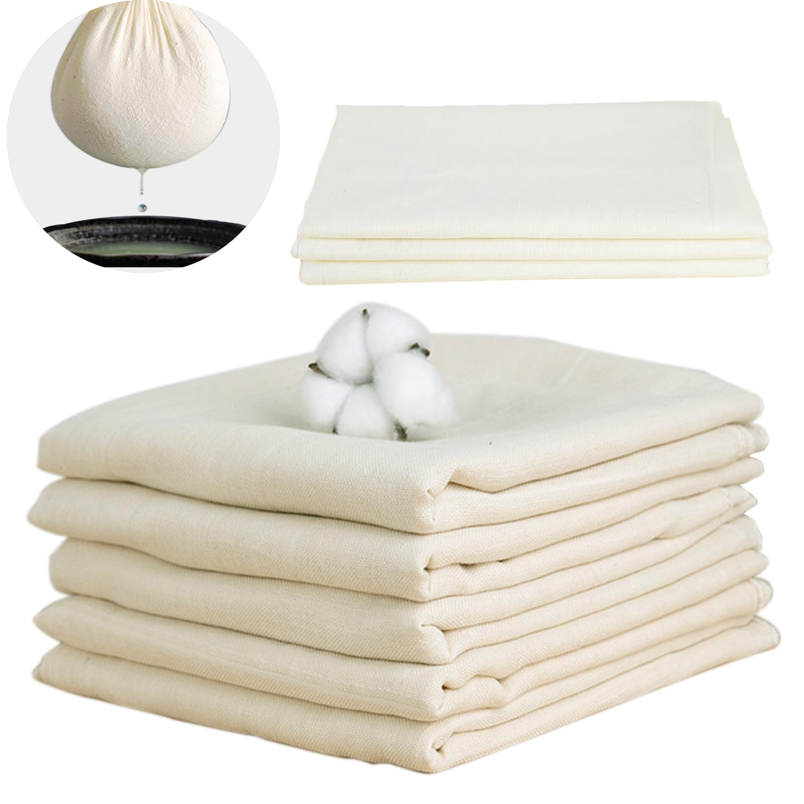 aghoer Straining Cloth, 8 Pieces, 100% Cotton, 50 x 50 cm, Mesh Filter Strainer, Food Strainer for Cheese Making, Ghee, Jellies, Yogurt, Tofu, Steaming Food, Food Filtration