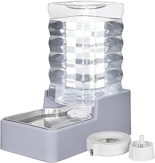 Automatischer Wasserspender für Hunde und Katzen, 8 l, mit Edelstahlnapf, 100 % BPA-frei, Schwerkraft-Bewässerung, geeignet für mittelgroße und große Katzen und Hunde (Hellgrau, 8 l +)