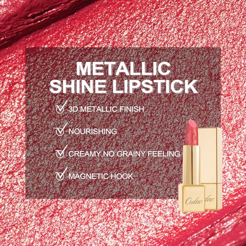 OULAC Metallic Shine Glitter Lipstick Set, Nude High Impact Lipcolor, Lightweight Soft and Ultra Hydrating, Long Lasting, Vegan 05+25 - Image 2