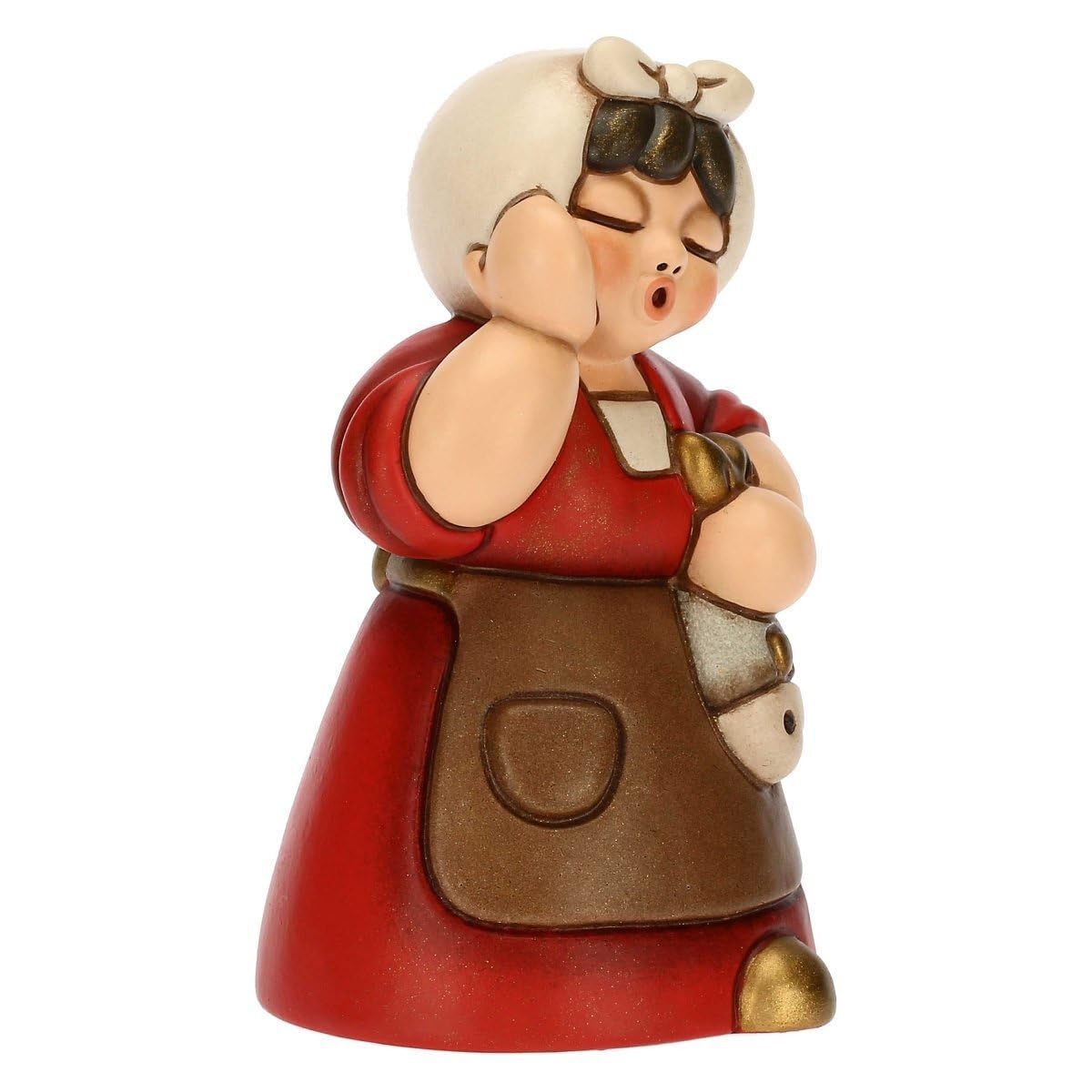 THUN - Donna con Pesce in Ceramica Decorata a Mano, Colore Rosso, Linea Presepe Classico, Decorazioni Natale Casa, 5x4.6x8.2 cm h