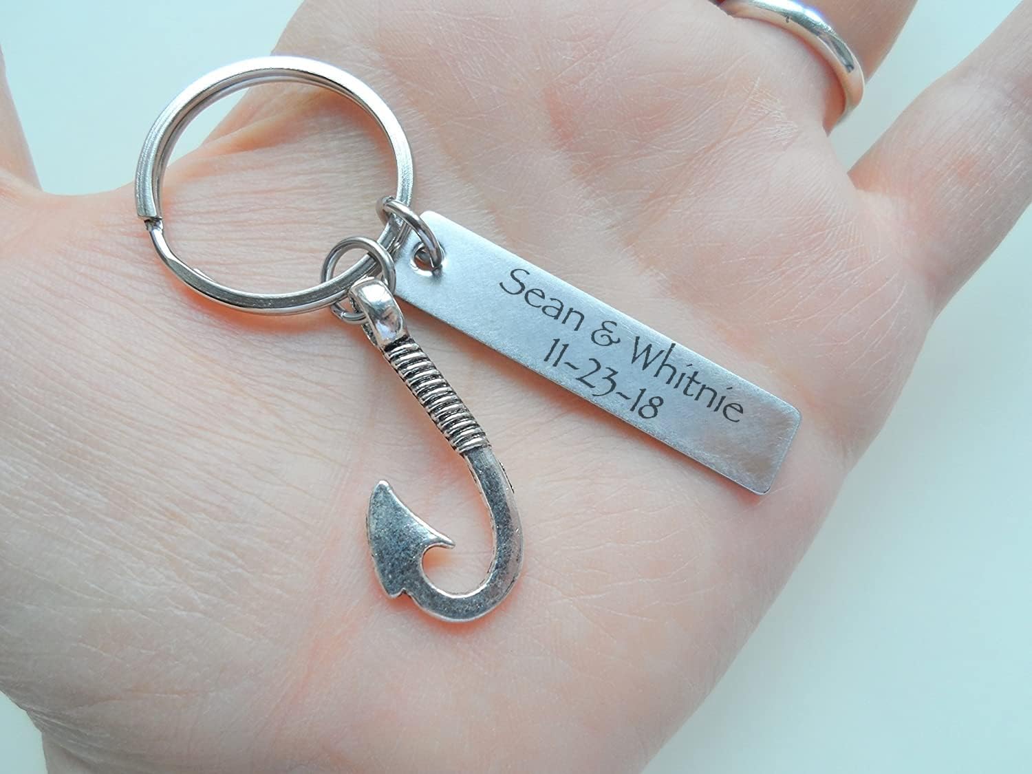 Custom Engraved Steel Tag Keychain with Hook Charm, for Couples, Anniversary, or Dad - Image 5