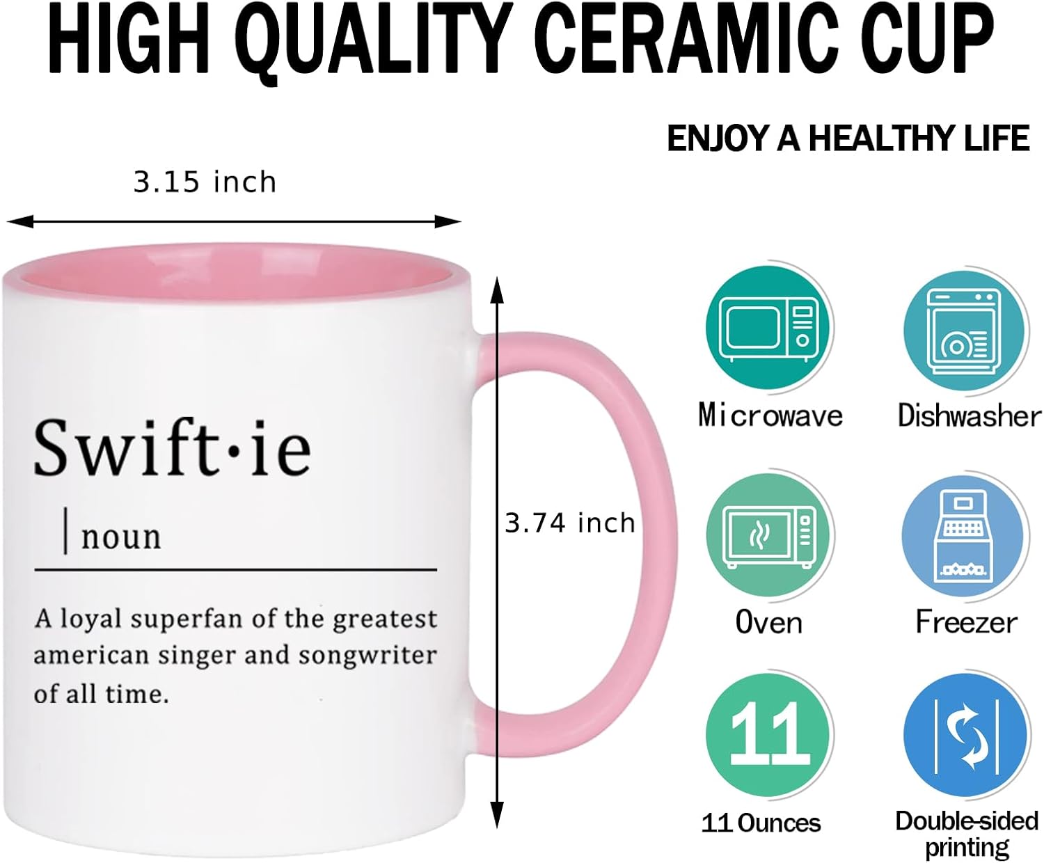 Toshiy Music Lover Coffee Mug, Swifie Mug, Musician Cup for Woman Christmas White Elephant Gifts for Music Lovers Fans 11OZ Pink - Image 6