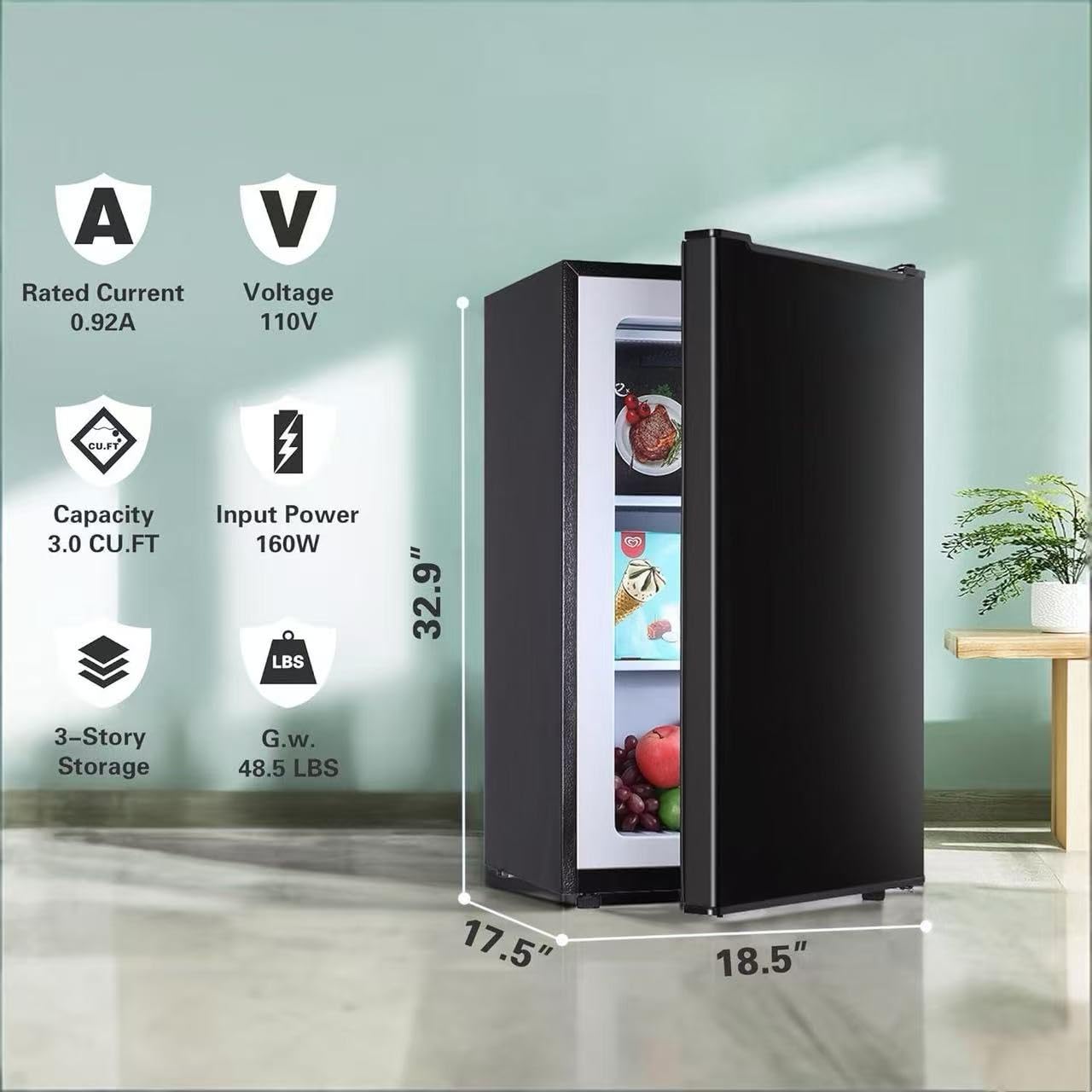 Anukis-Anypro 3.0 Cu.ft Upright Freezer with Single Door, Compact Mini and Small Freezers with Adjustable Temperature, Three Freeze Shelves For Home, Kitchen, Office, Black on Fridge.com