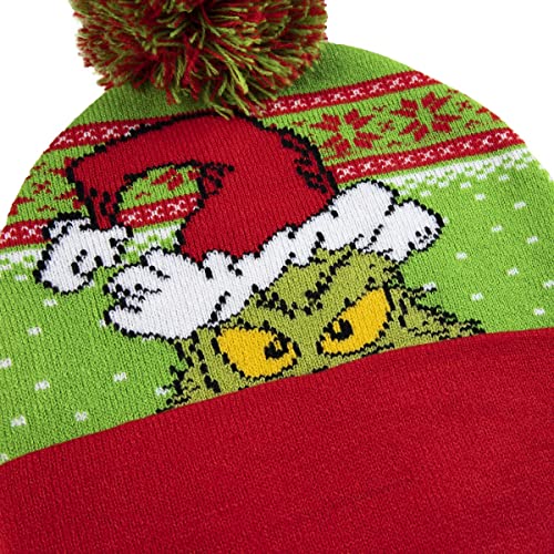 Dr. Seuss The Grinch Who Stole Christmas Hat Peeking Character Pom Beanie Cap Licensed New