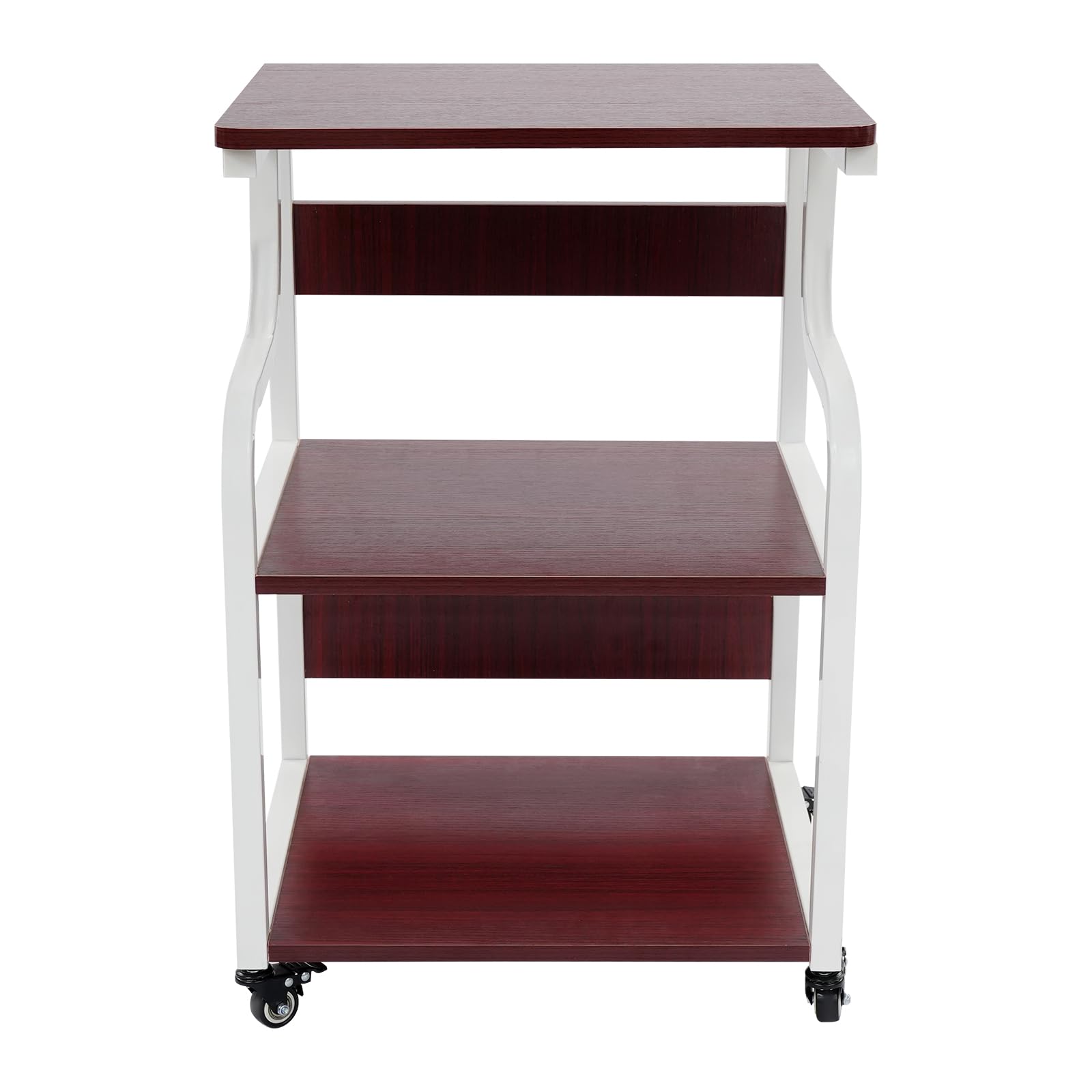WooDerson Mesa de impresión de 3 niveles con ruedas, carrito de almacenamiento móvil, estante multiusos, soporte para impresora debajo del escritorio para el hogar, oficina (color blanco + teca)