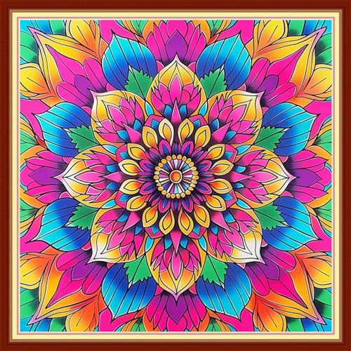 Image of Findvoor Stamped Cross Stitch Kits for Beginners Full Range of Cross Stitching Embroidery Pattern for Adults, 11CT DIY Needlepoint Embroidery Starter Kits-Magic Mandala 18x18 inch