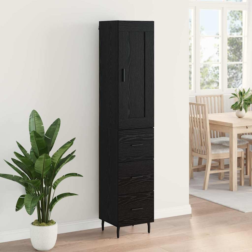 Highboard nero effetto rovere, 34,5 x 34 x 180 cm, in legno