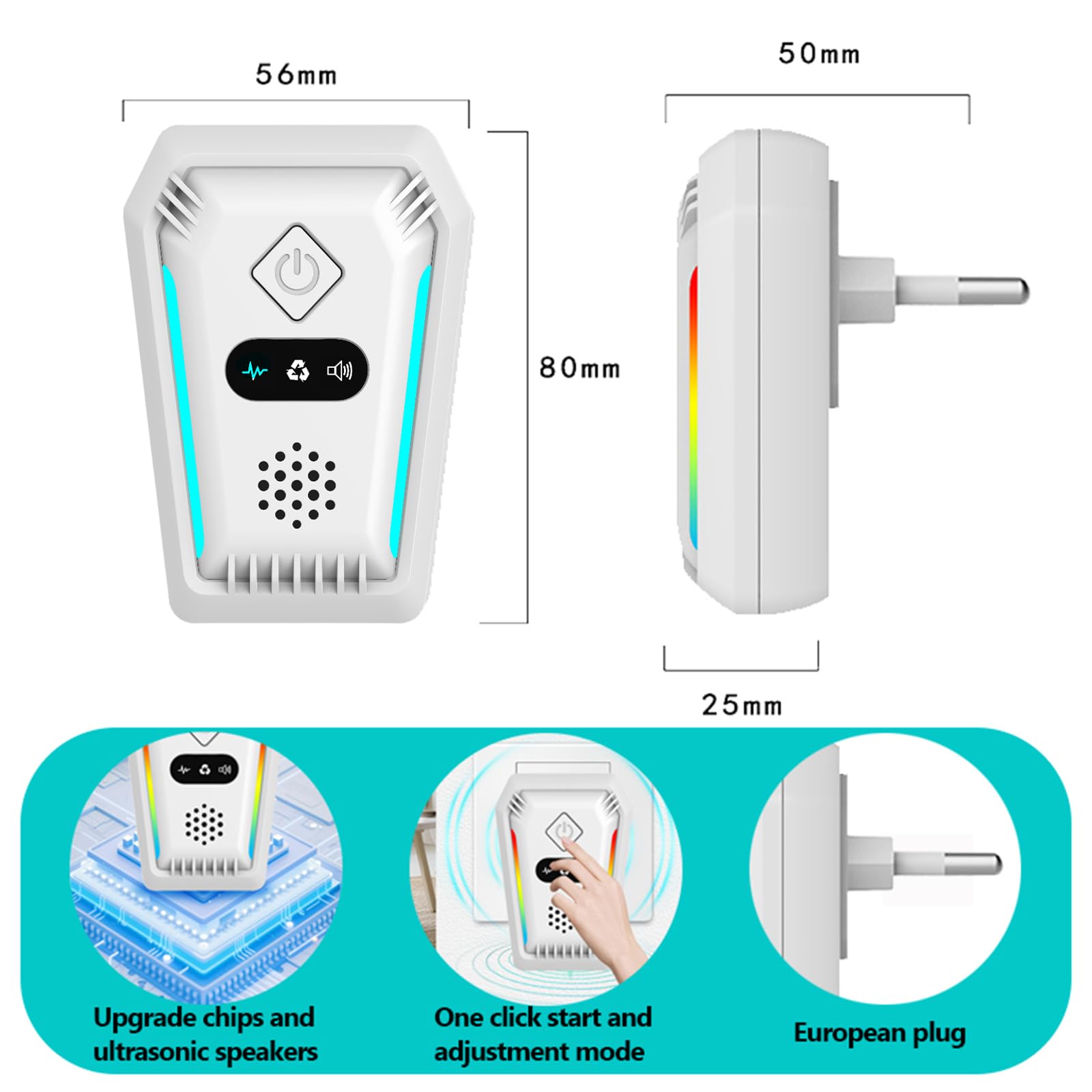 Repelente Ultrasónico de Plagas, 3 Modos Electrónico Repelente Mosquitos y Control de Plagas, Repelente Ultrasónico Mosquitos para Anti Mosquitos, Ratones, Arañas, Moscas, Hormigas, 4 Pack — view 6