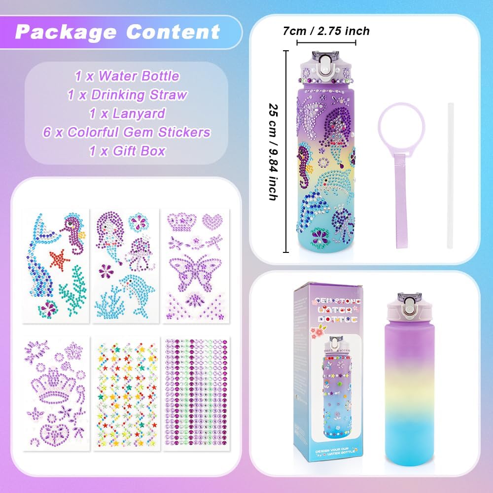 iRFKCIOW Decorate Your Own Water Bottle Kits for Girls, Easter Gifts for Girls Age 4-12 Girl Water Bottle Fun Art Kits with Glitter Gems Stickers Easter Basket Stuffers DIY Water Bottle for Girl