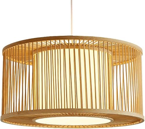 LYMSXAZOU Cage Parchment Lamp Shade Hollow Chandelier 1-Light Farmhouse Rattan Woven Pendant Lamps Light Fixtures