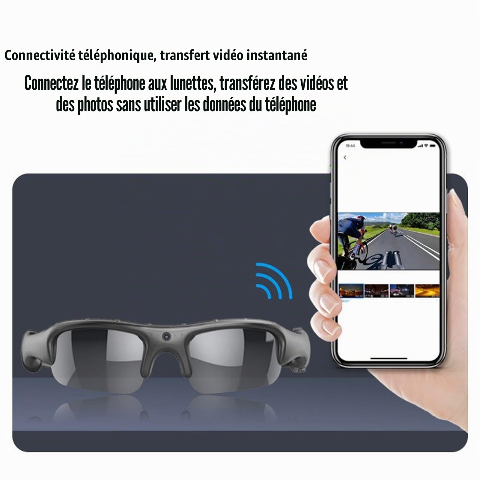 Lunettes de Caméra HD 1080P, Lunettes Vidéo Objectif Grand Angle Stabilisation Intelligente Caméra Action Lentille Polarisées Connectée Smartphone Vue à la Première Personne
